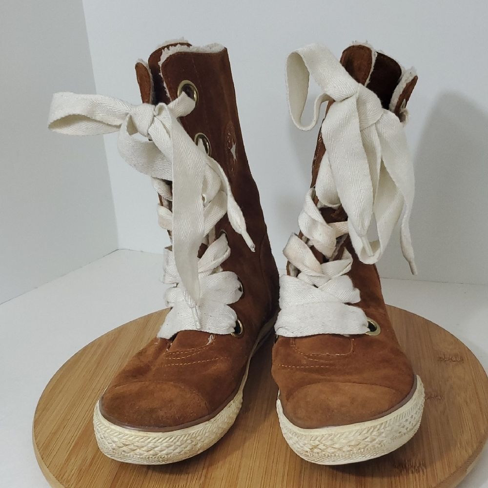 Converse Brown Suede High-Top Lace Boot Sneakers Women's Size 9 - Picture 4 of 10
